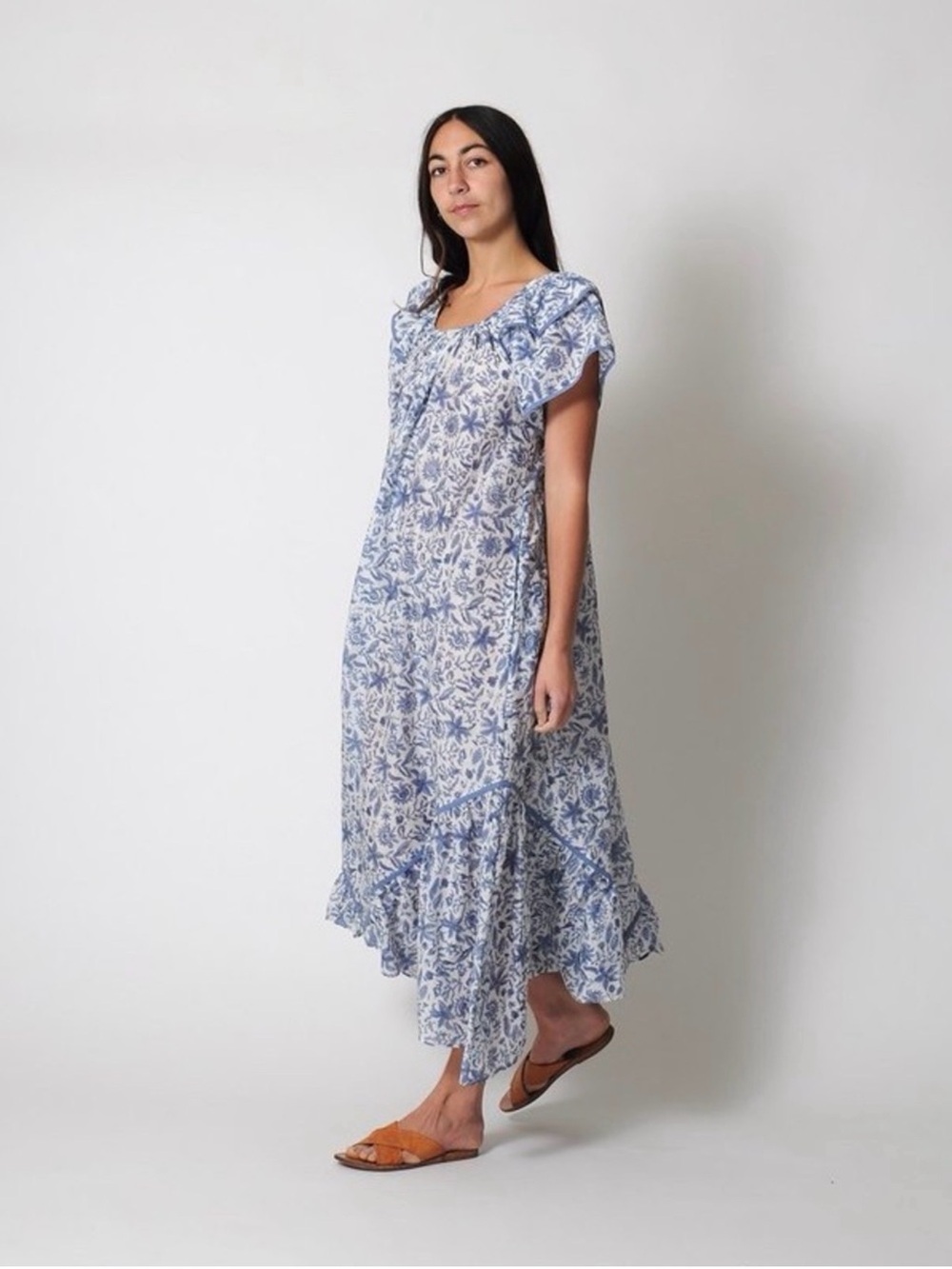 Mirth Blue Cotton/Silk Floral Maxi Dress - Women